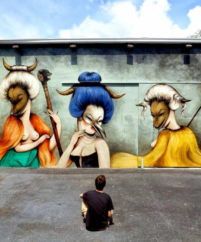 mur réalisé par la street artiste Miss Van, Miami Wynwood