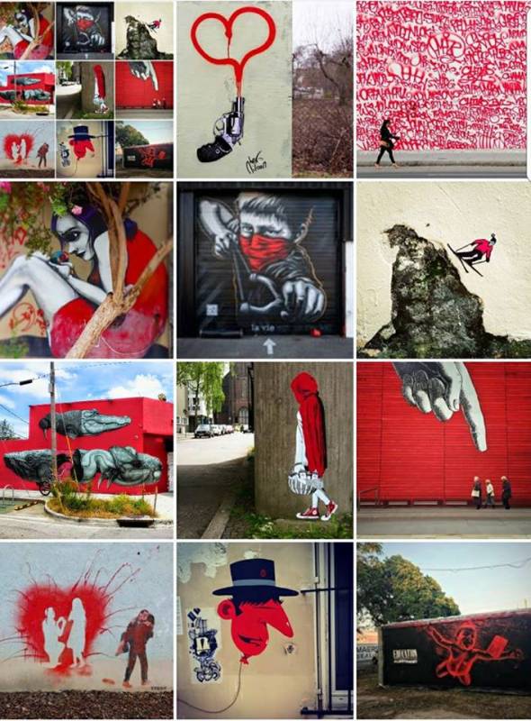red - street art - mosaique - abyme