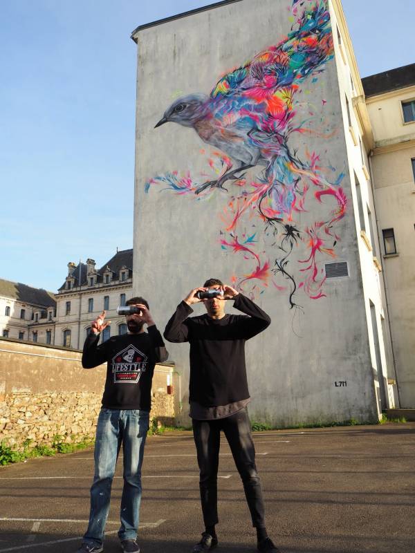 l7m - street art - collège jules simon - oiseau - vannes