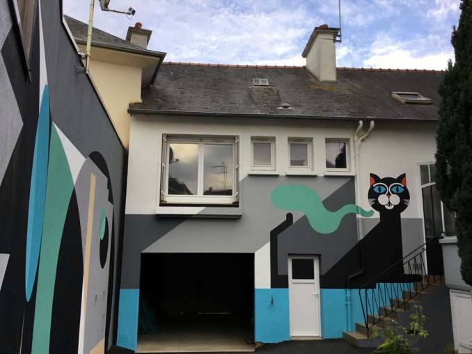 dino voodoo - street art - el gato negro - black cat - bruz- bretgane