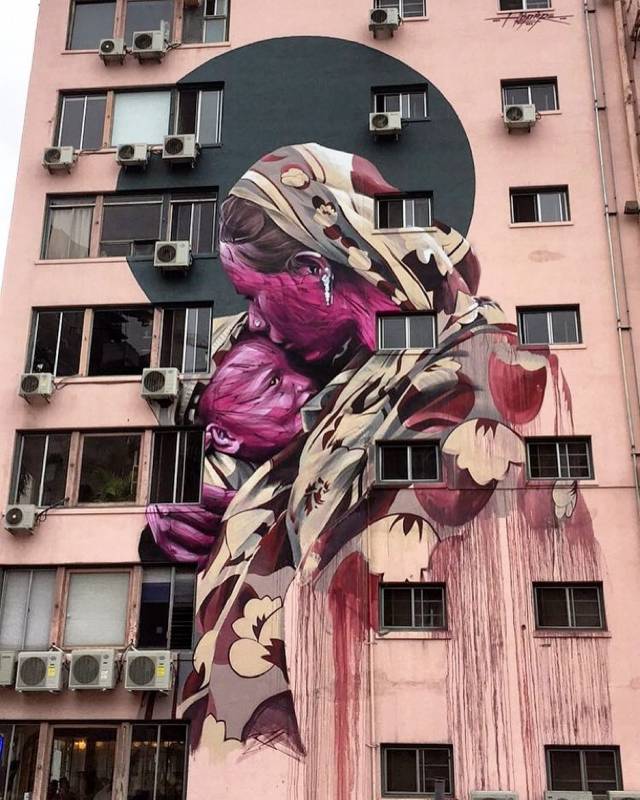 hopare - street art avenue - pink mosaic - los angeles downtown