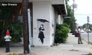 banksy - street art - graffiti - new orleans - rain girl